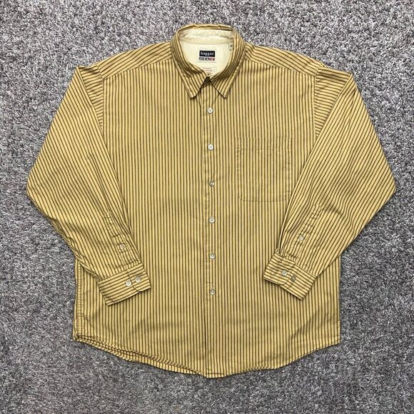 Vintage Striped Button Down Shirt Long Sleeve Vertical Stripe y2k Brown Large - Picture 3 of 8